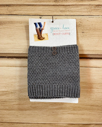 Grace and Lace Pebble Knit Boot Cuffs with Button Accents - Mid Grey