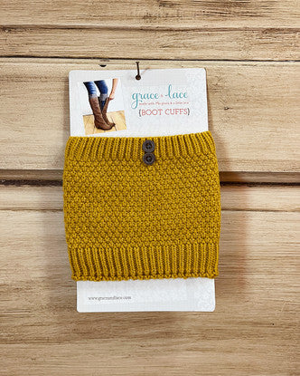 Grace and Lace Pebble Knit Boot Cuffs with Button Accents - Mustard