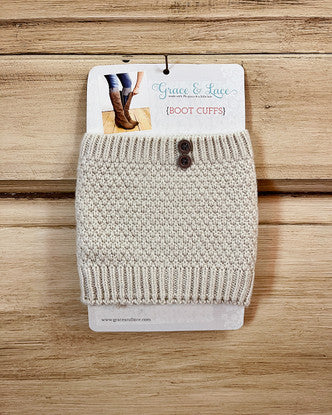 Grace and Lace Pebble Knit Boot Cuffs with Button Accents - Oatmeal