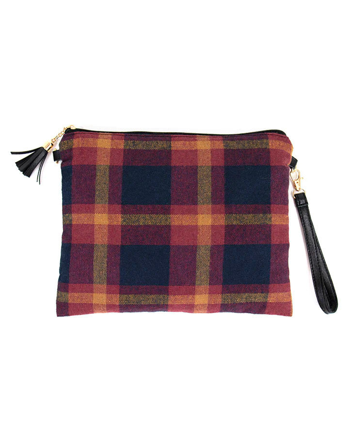 Grace and Lace- Plaid Flannel Crossbody Bag in Navy/Wine