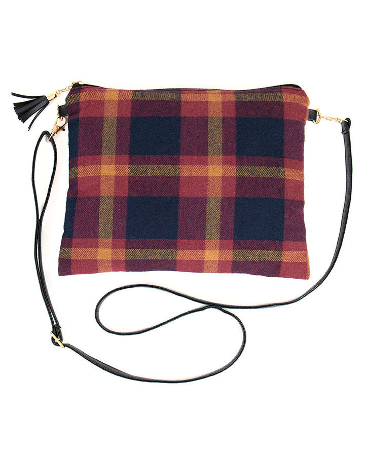 Grace and Lace- Plaid Flannel Crossbody Bag in Navy/Wine