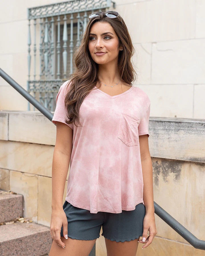 Grace and Lace- Perfect Pocket Tee in Washed Blush