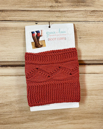 Grace and Lace Cable Knit Boot Cuffs - Rust