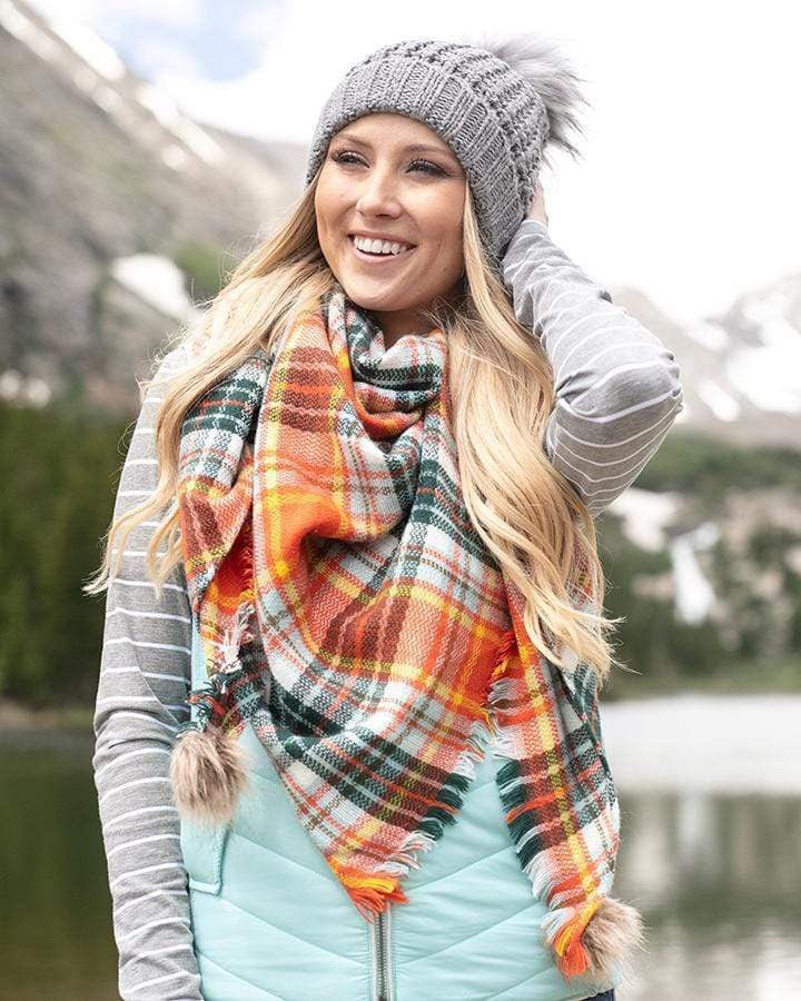 Grace and Lace Triangle Scarf in Hot Orange Plaid