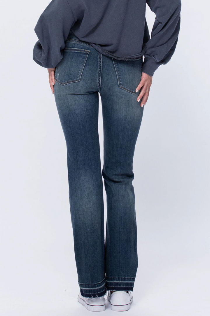 Judy Blue Mid Rise Bootcut Patched Distressed Knee Raw Hem - Plus Sizes