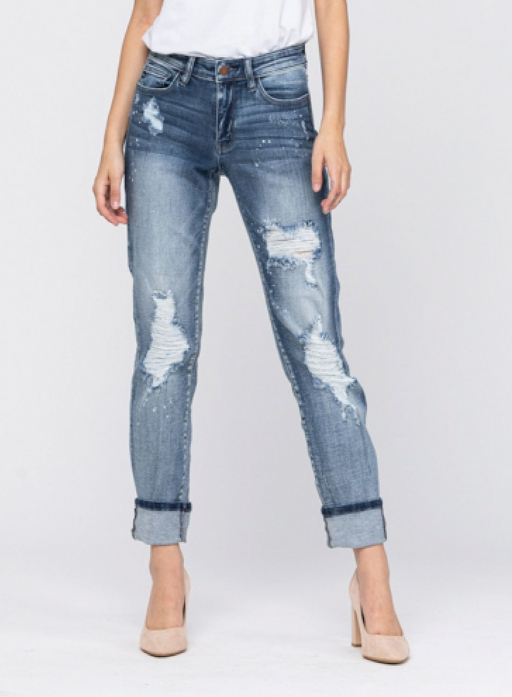 Judy Blue Destroy BLEACH SPLATTER BOYFRIEND Jean