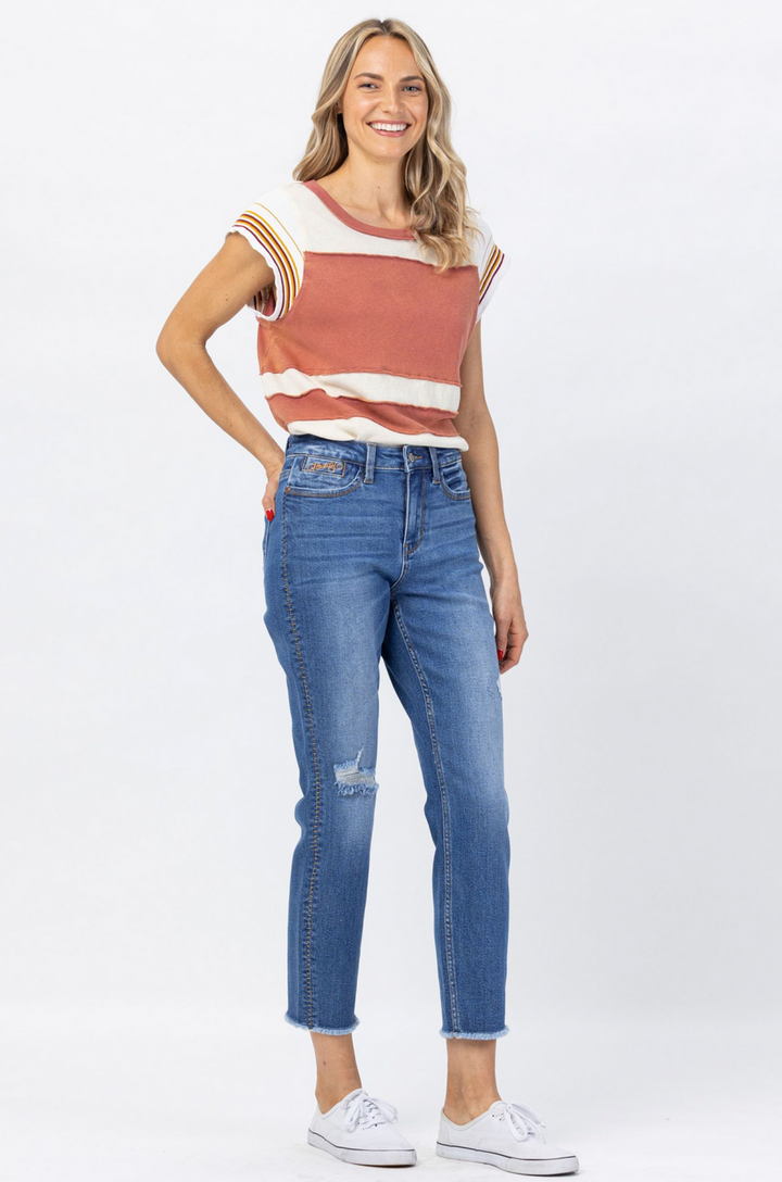 Judy Blue Howdy High Waist Boyfriend Jean with Seam Stitch