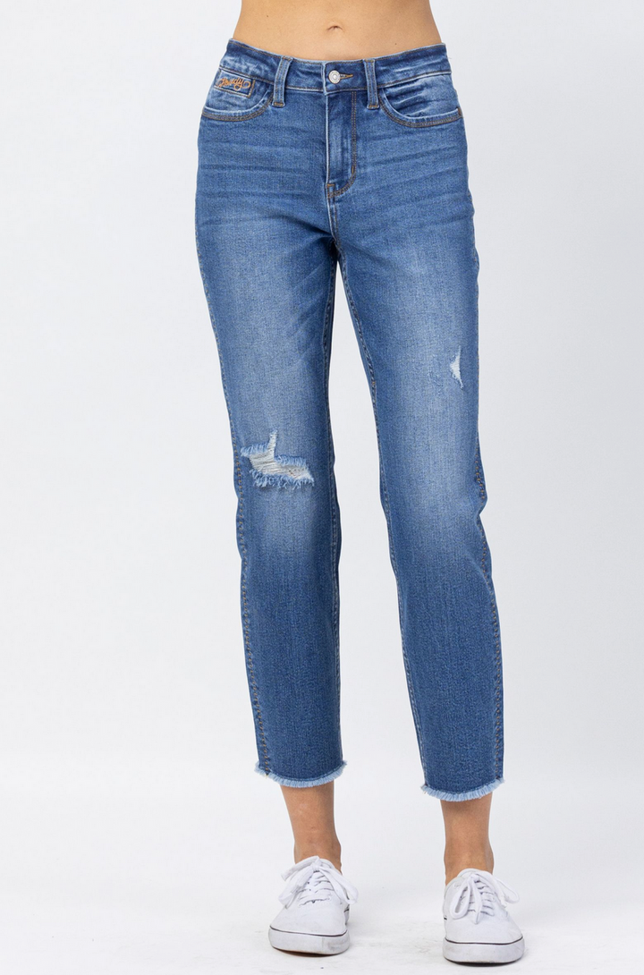 Judy Blue Howdy High Waist Boyfriend Jeans with Stitched Seam Detail - Plus Size