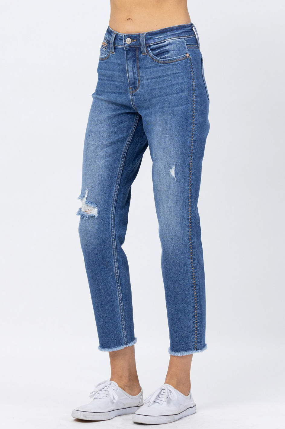 Judy Blue Howdy High Waist Boyfriend Jeans with Stitched Seam Detail - Plus Size