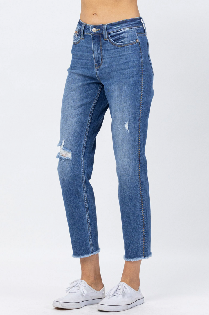 Judy Blue Howdy High Waist Boyfriend Jeans with Stitched Seam Detail - Plus Size