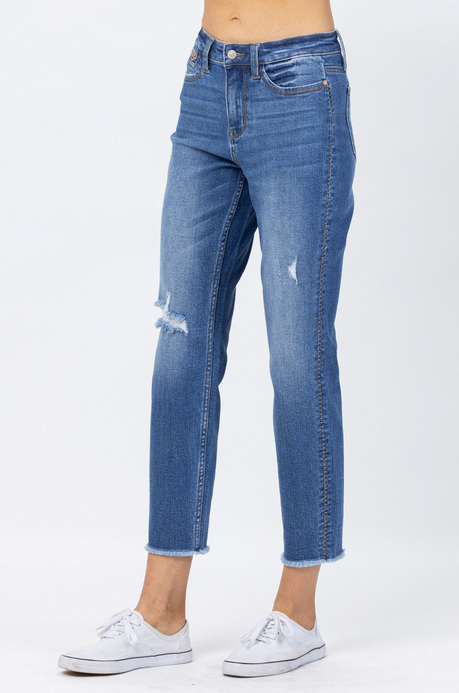 Judy Blue Howdy High Waist Boyfriend Jeans with Stitched Seam Detail - Plus Size
