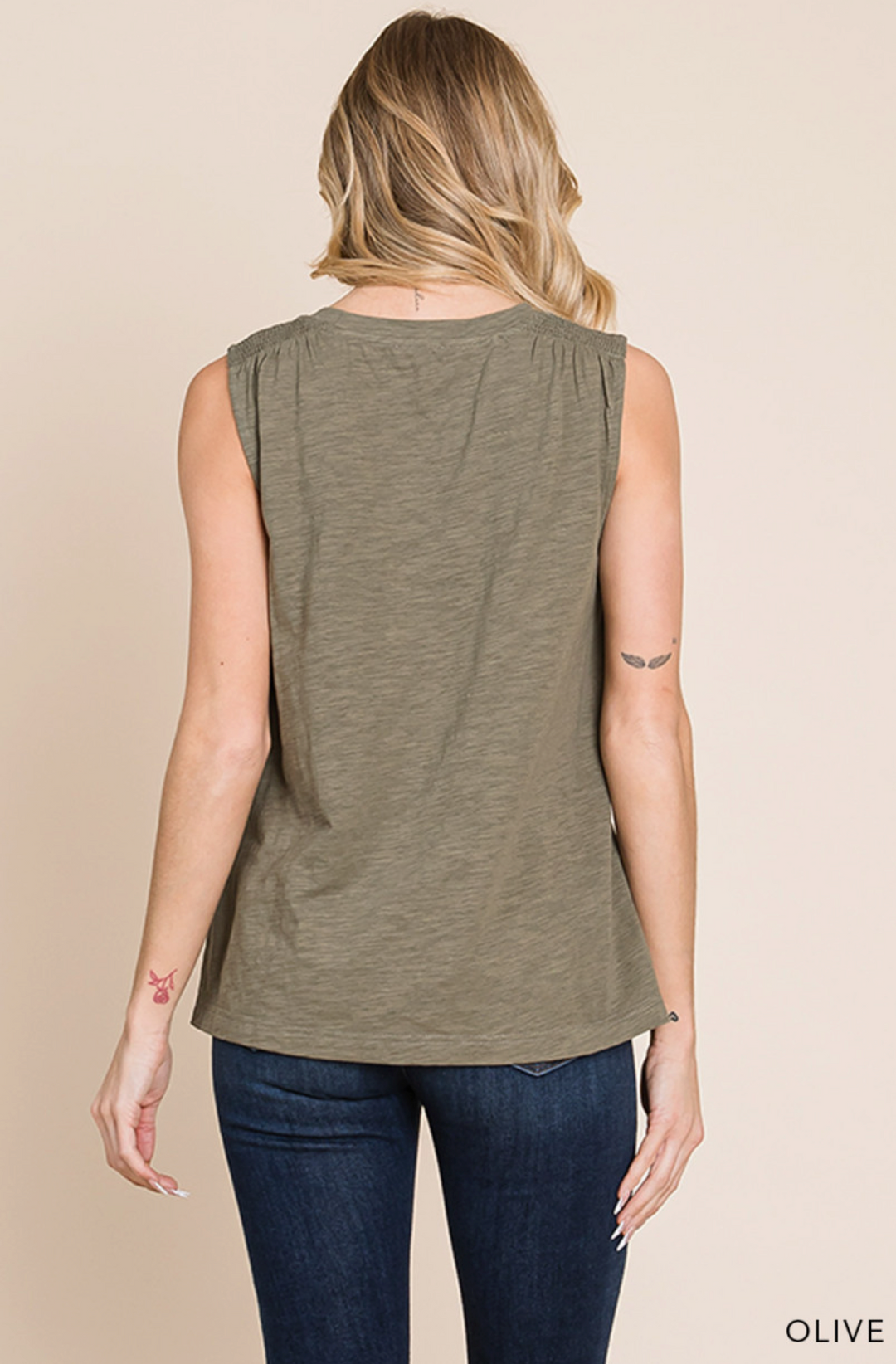 Cotton Bleu Sleeveless Top - Olive (Reg & Plus)