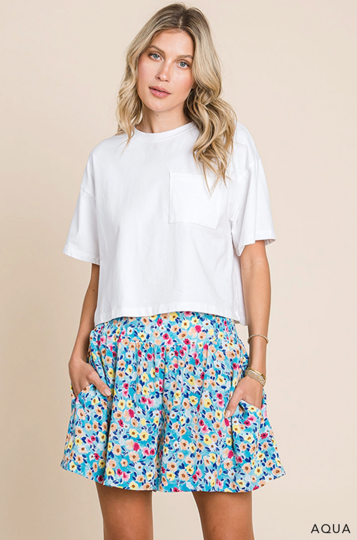 Aqua Bloom Flowy Floral Pocket Shorts