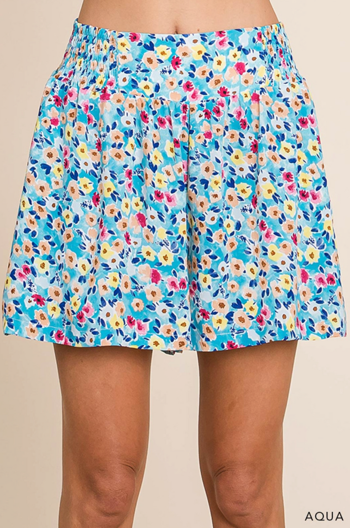 Aqua Bloom Flowy Floral Pocket Shorts