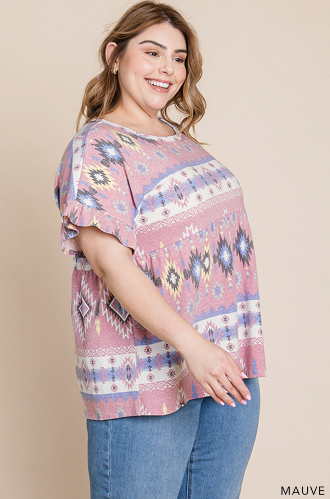 Desert Dawn Aztec Plus Size Babydoll Tee
