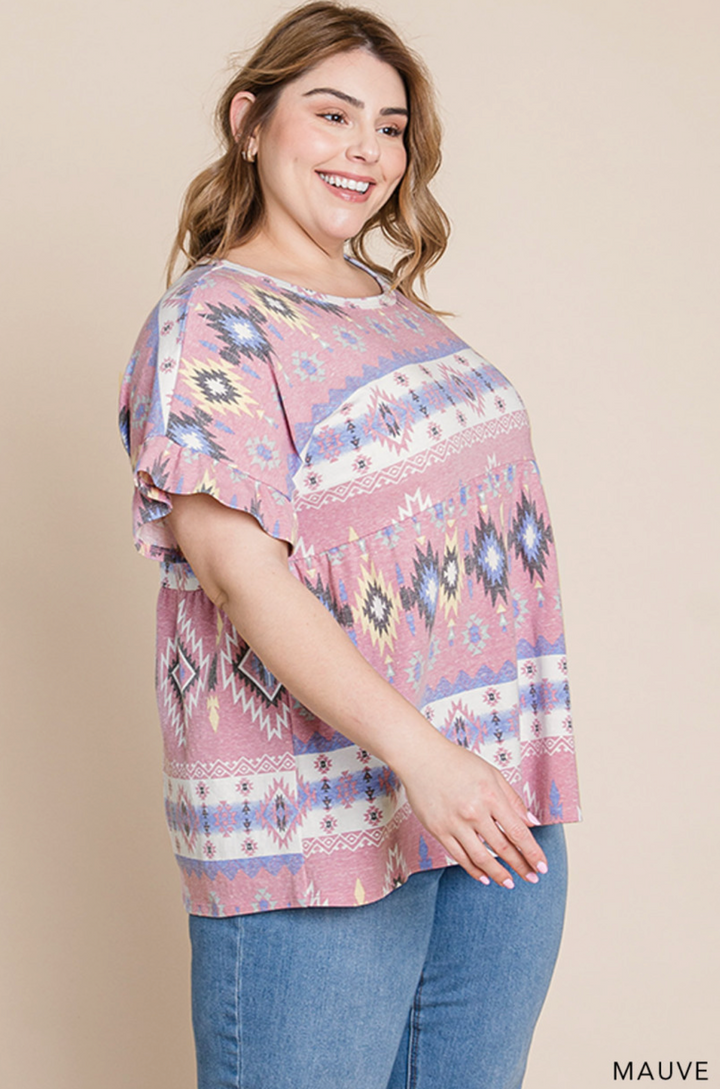 Desert Dawn Aztec Plus Size Babydoll Tee