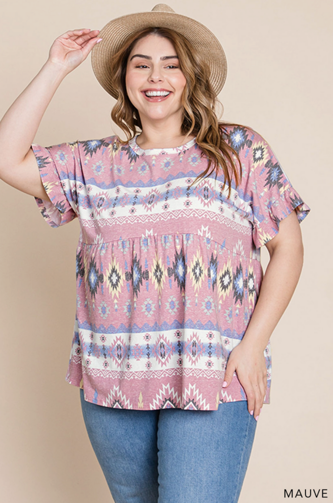 Desert Dawn Aztec Plus Size Babydoll Tee