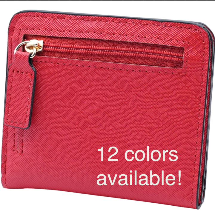 Women's Small Compact Bifold Leather Wallet - RFID Technology - 12 colors