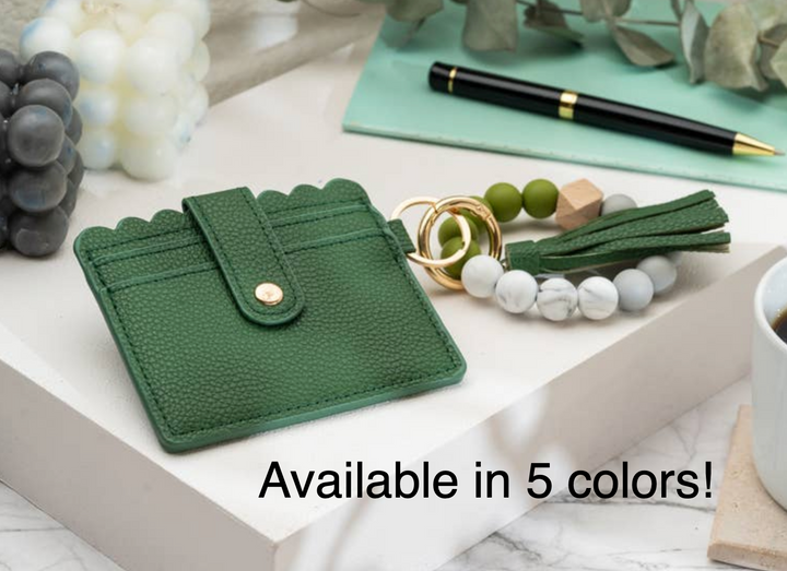 Women's Leather Keychain Wallet With Wristlet Bangle Bracelet - 5 colors