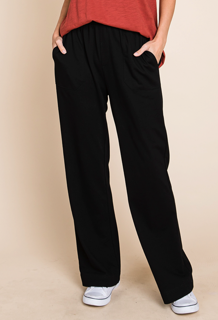 Cotton Bleu Washed Cotton French Terry Casual Pants - Black