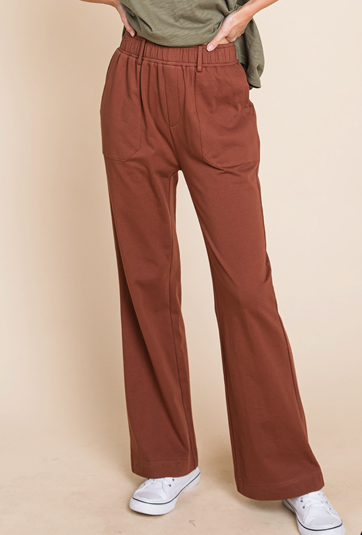 Cotton Bleu Washed Cotton French Terry Casual Pants - Almond Rust