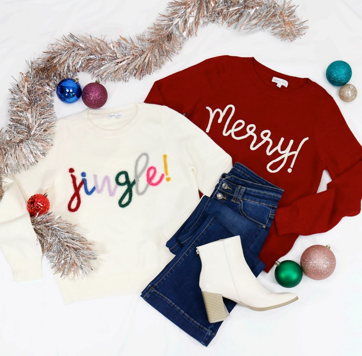 Grace and Lace Festive Tinsel Jingle Sweater - Ivory