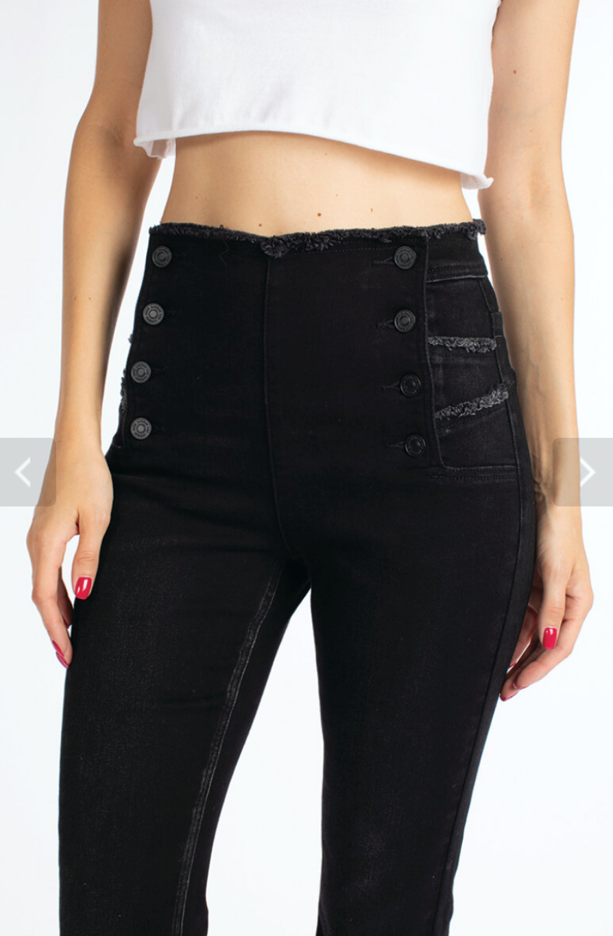 KanCan High Rise Button Detail Flare - Black