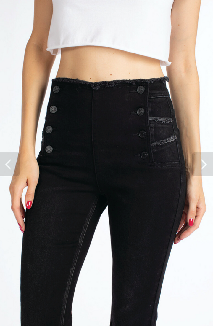 KanCan High Rise Button Detail Flare - Black