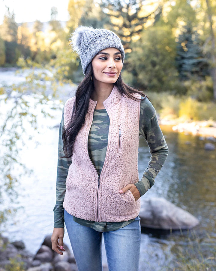 Grace and Lace  Sherpa Vest - Blush