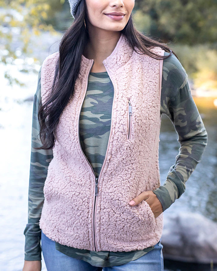 Grace and Lace  Sherpa Vest - Blush