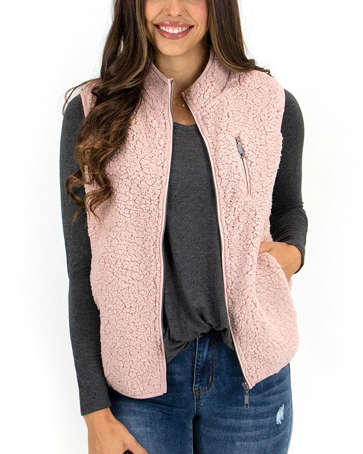 Grace and Lace  Sherpa Vest - Blush