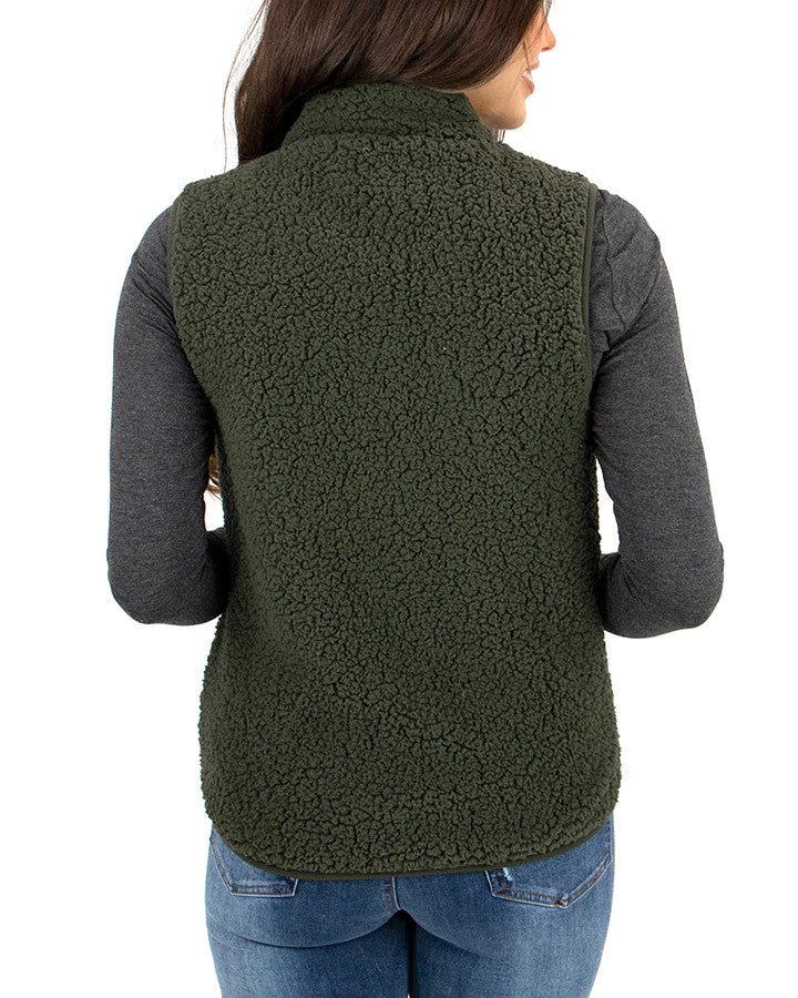 Grace and Lace  Sherpa Vest - Olive