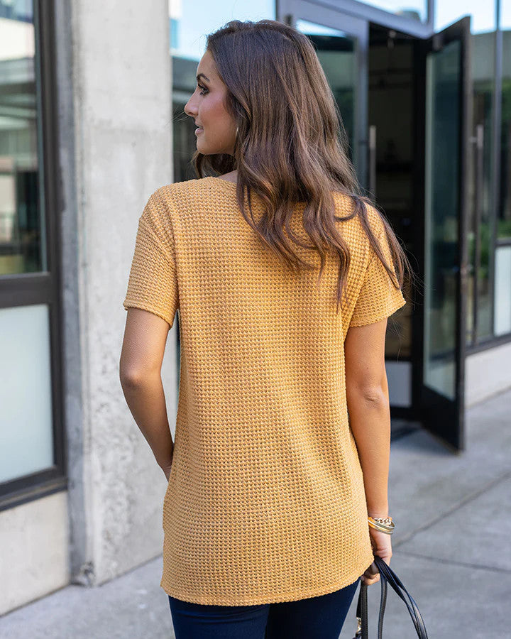 Grace and Lace- Slouchy Waffle Tee in Mustard