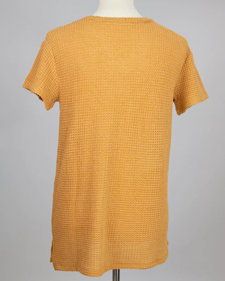 Grace and Lace- Slouchy Waffle Tee in Mustard