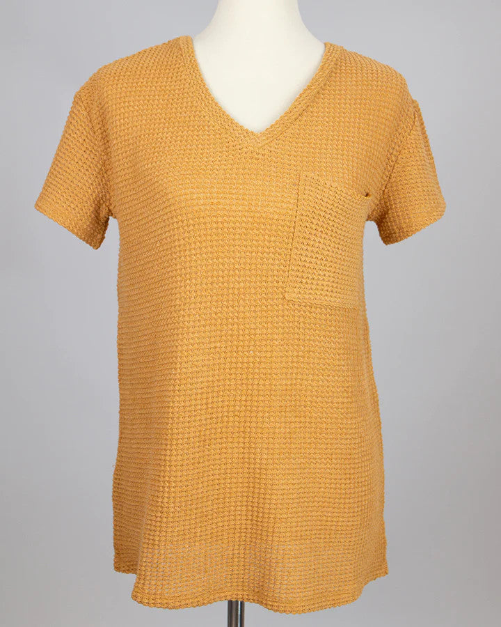 Grace and Lace- Slouchy Waffle Tee in Mustard