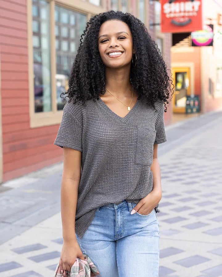 Grace and Lace- Slouchy Waffle Tee in Slate