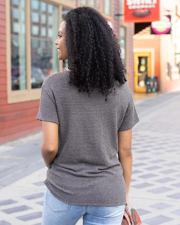 Grace and Lace- Slouchy Waffle Tee in Slate