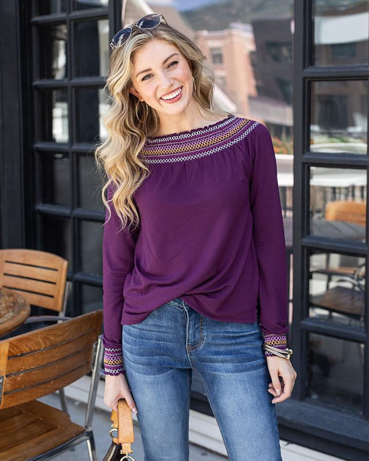 Grace and Lace Embroidered Stitch Pullover - Berry