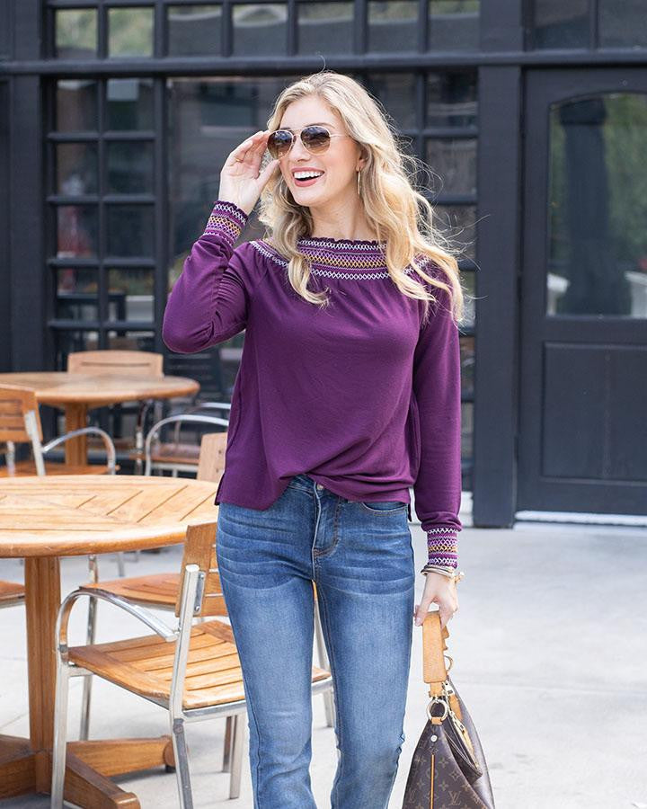 Grace and Lace Embroidered Stitch Pullover - Berry