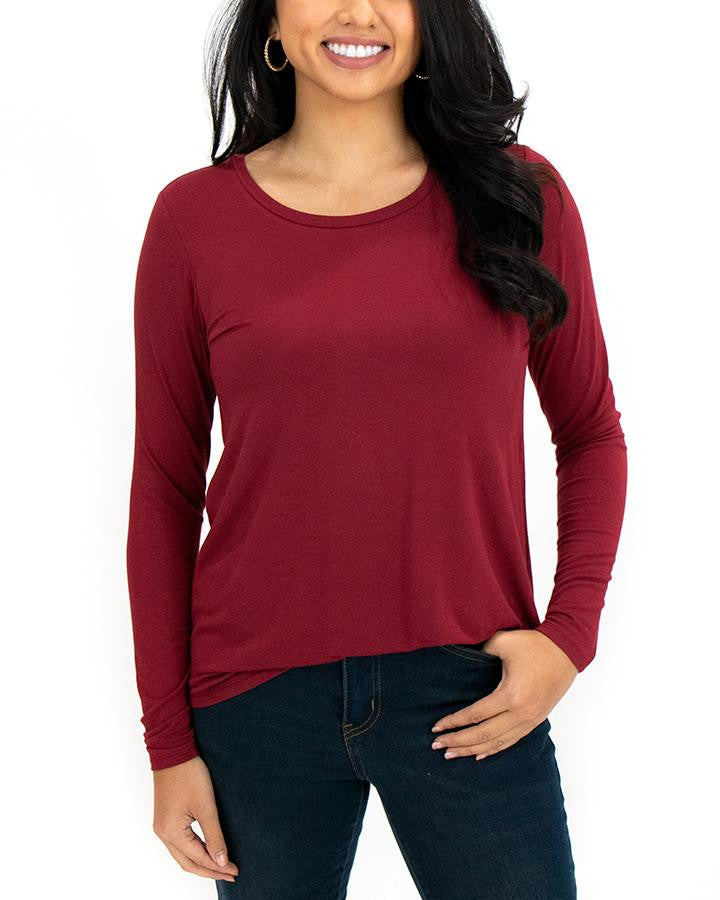 Grace and Lace Long Sleeve Perfect Scoop Neck Tee - Red