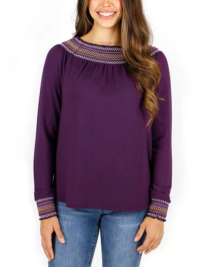 Grace and Lace Embroidered Stitch Pullover - Berry