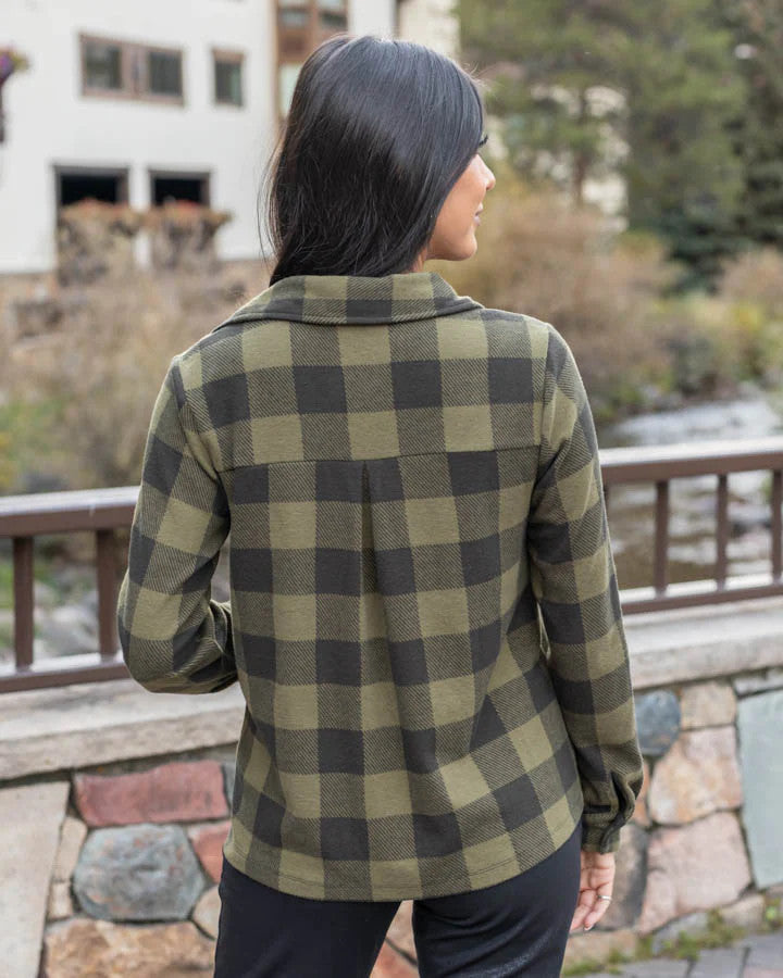 Grace and Lace Favorite Stretch Plaid Henley - Olive Plaid