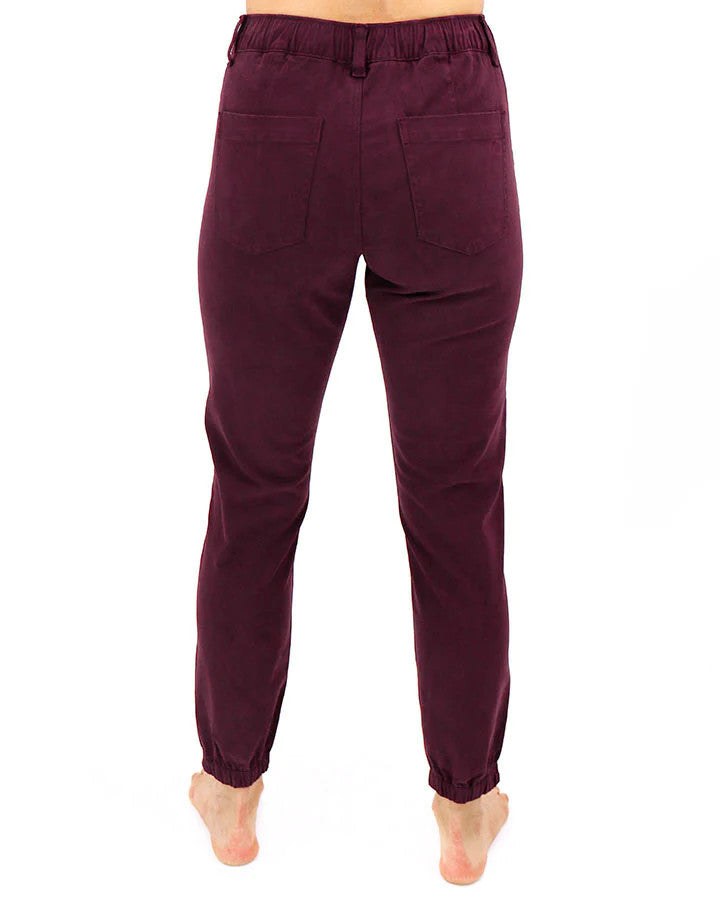 Grace and Lace- Sueded Twill Joggers in Wine