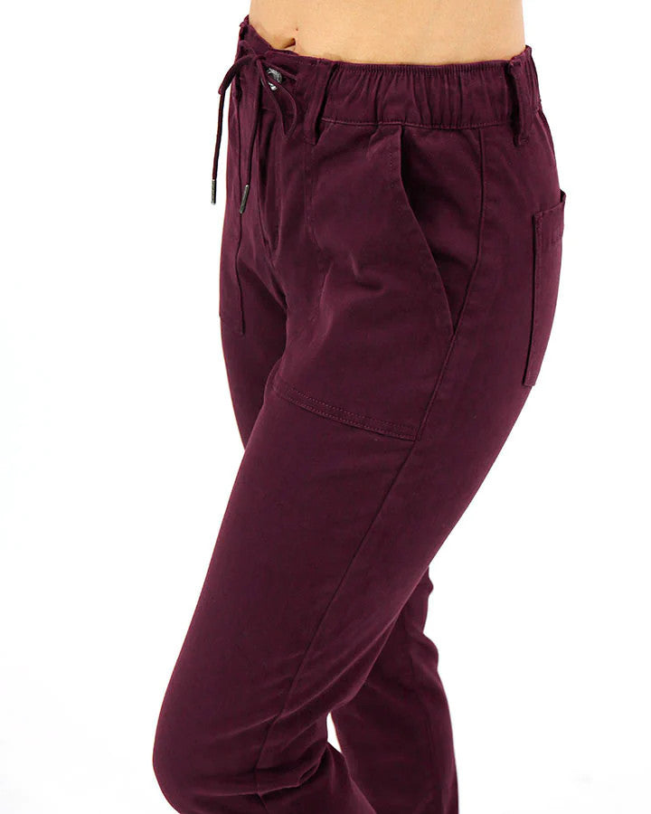 Grace and Lace- Sueded Twill Joggers in Wine