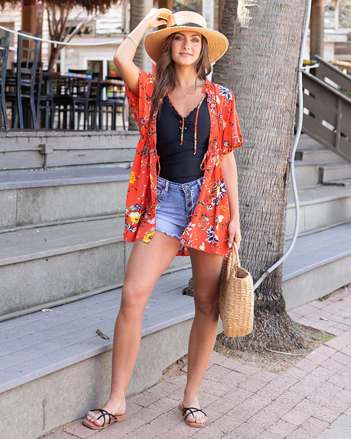 Grace and Lace UVB Cover Up Kimono in Coral Floral – Sublime Boutique