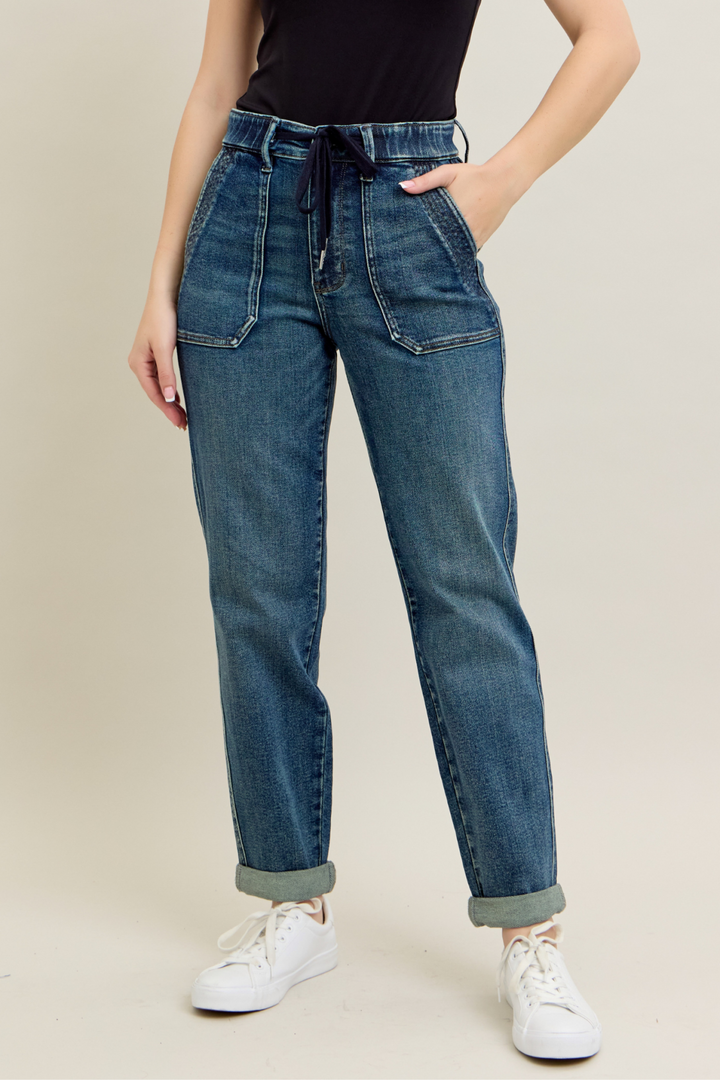 Judy Blue High Waist Vintage Wash Jogger w/ Navy Drawstring