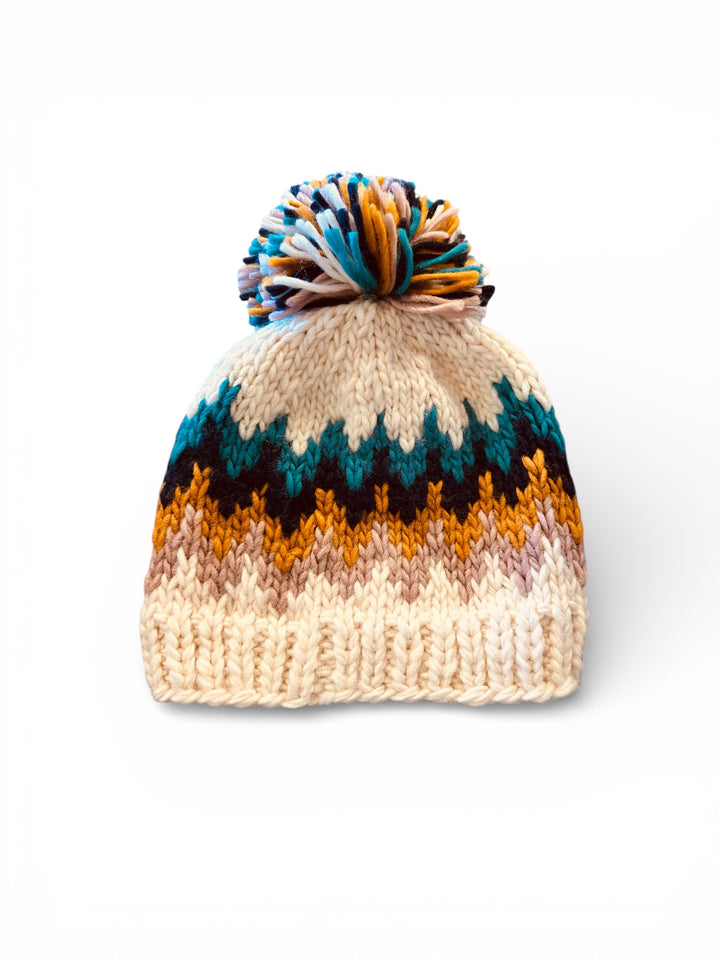 Grace and Lace Reversible w/ Removable Pom Beanie - Beige/Multi
