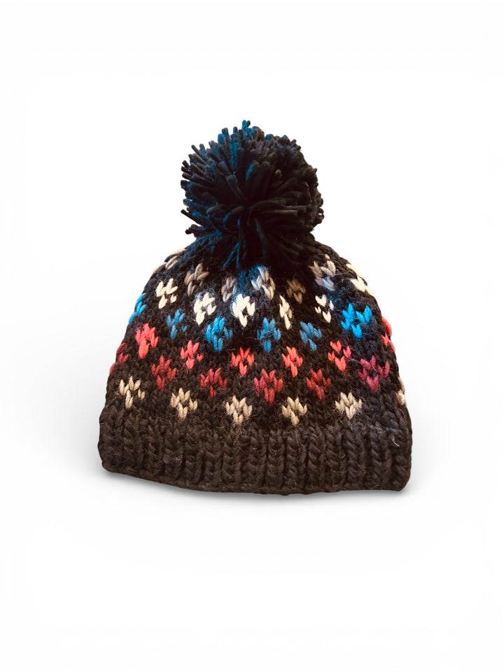 Grace and Lace Reversible w/ Removable Pom Beanie - Black/Multi
