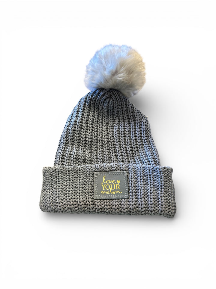 Love Your Melon Beanie w/ Removable Pom - Light Gray